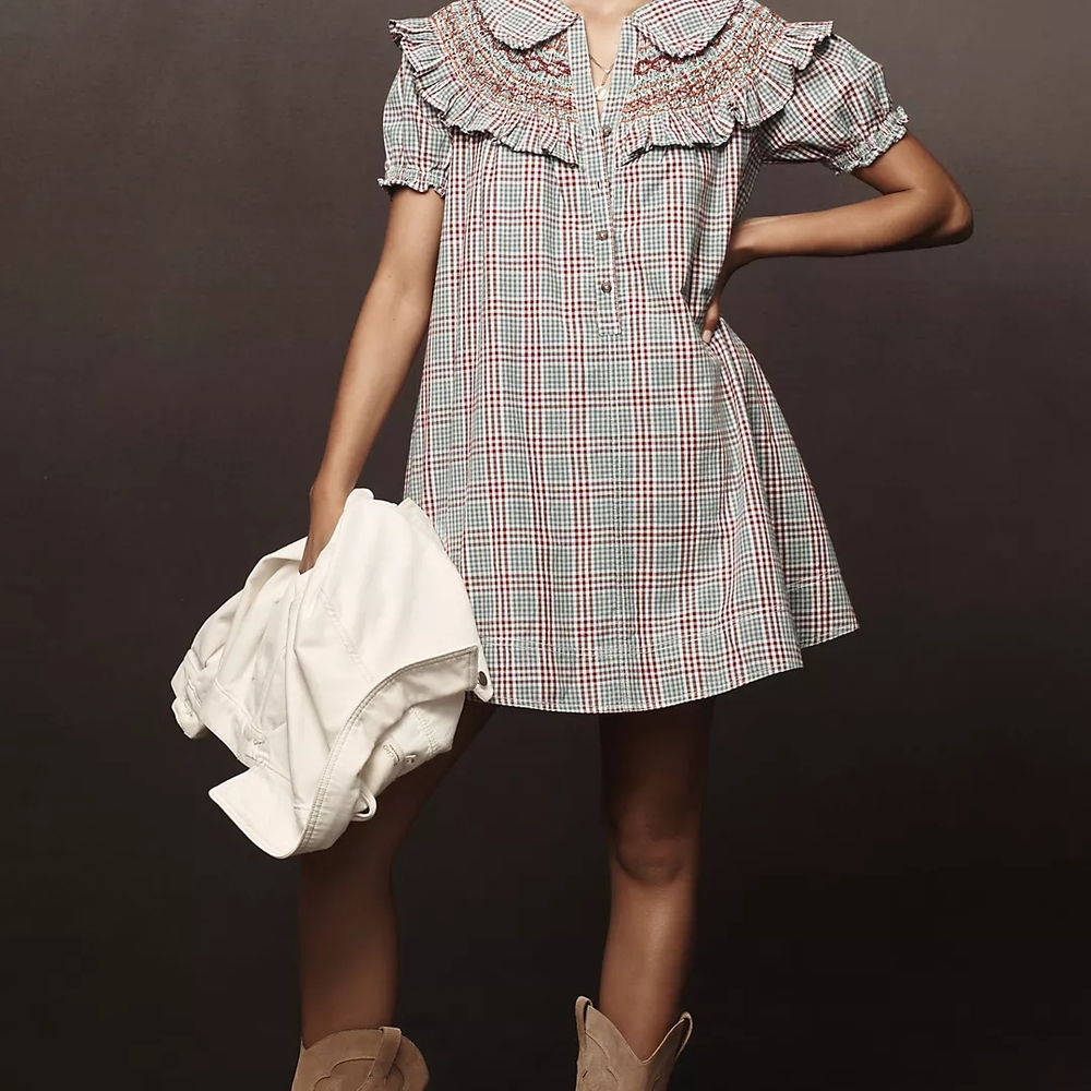 Pilcro Smocked Dress with Colorful Embroidery